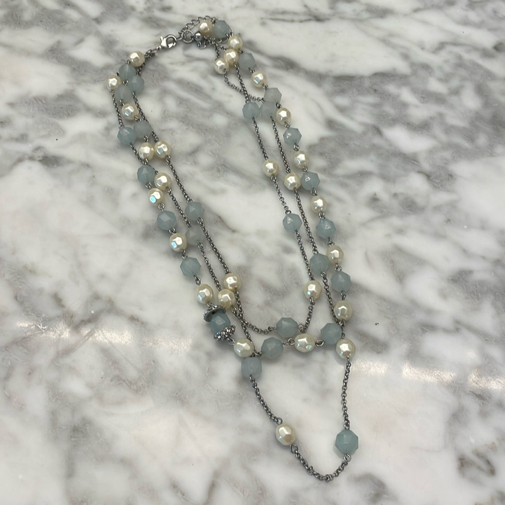Aqua and Pearl layered necklace